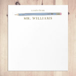Aangepast aangepast aangepast blauw potlood voor d notitieblok<br><div class="desc">Mijn Aangepaste, op maat gemaakte blauwe potloodblocnote voor docenten is een geweldig cadeau voor uw favoriete leraar. Pas aan met een naam voor een uniek geschenk. De leraren merken op dat pads geweldige vakantie maken of het einde van de jaargeschenken. Het ontwerp bevat mijn eigen afbeelding van een potlood. Andere...</div>