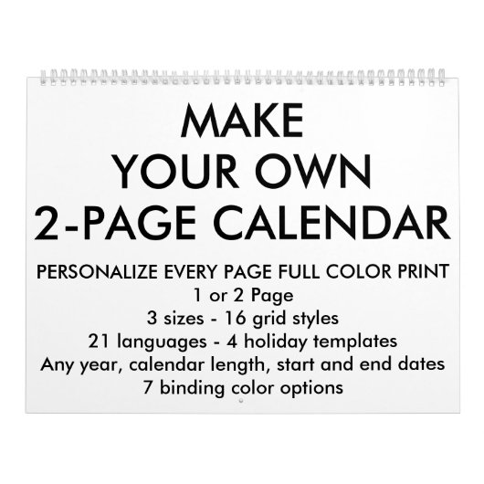 Aangepast, aangepast groot, 2 pagina's durend kale kalender (Hoes)
