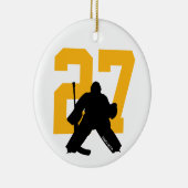 Aangepast aangepast Hockey Goalie Number Gold Keramisch Ornament (Rechts)