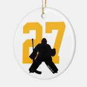 Aangepast aangepast Hockey Goalie Number Gold Keramisch Ornament (Links)