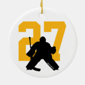 Aangepast aangepast Hockey Goalie Number Gold Keramisch Ornament (Achterkant)