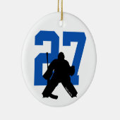 Aangepast aangepast Hockey Goalie Nummer Blauw Keramisch Ornament (Rechts)