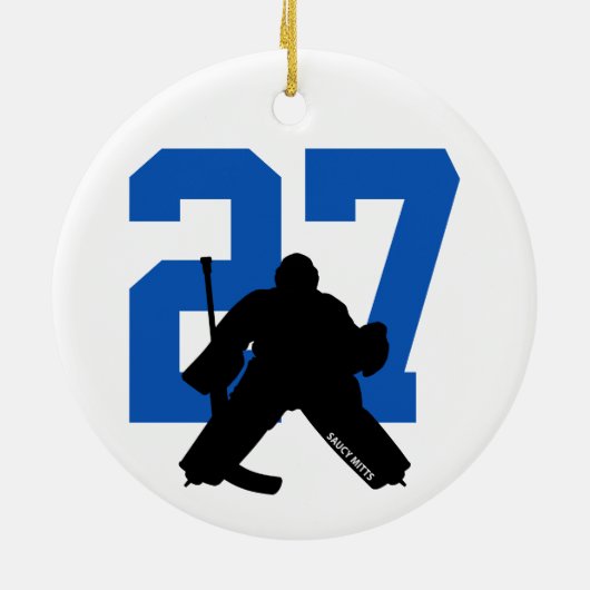Aangepast aangepast Hockey Goalie Nummer Blauw Keramisch Ornament (Achterkant)