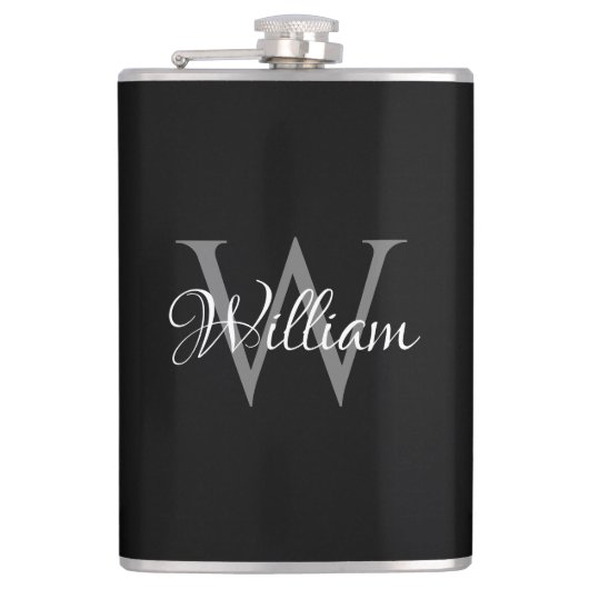 Aangepast, aangepast Initiaal-script monogram Heupfles (Voorkant)