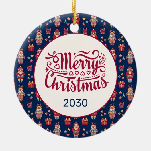 Aangepast aangepast kerstkerstboomkerstmanrenrenbl keramisch ornament (Achterkant)