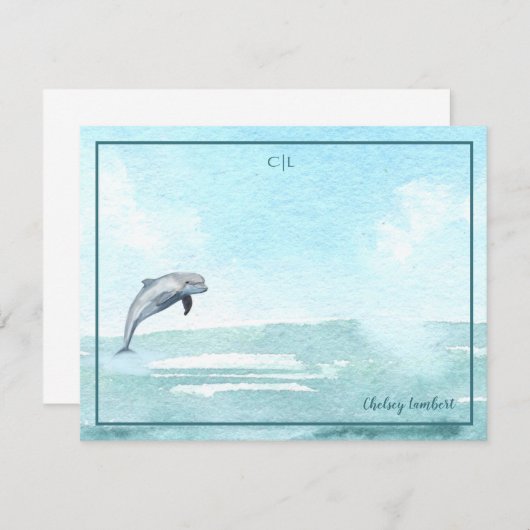Aangepast aangepast monogram dolfijn notitiekaartje (Voorkant / Achterkant)
