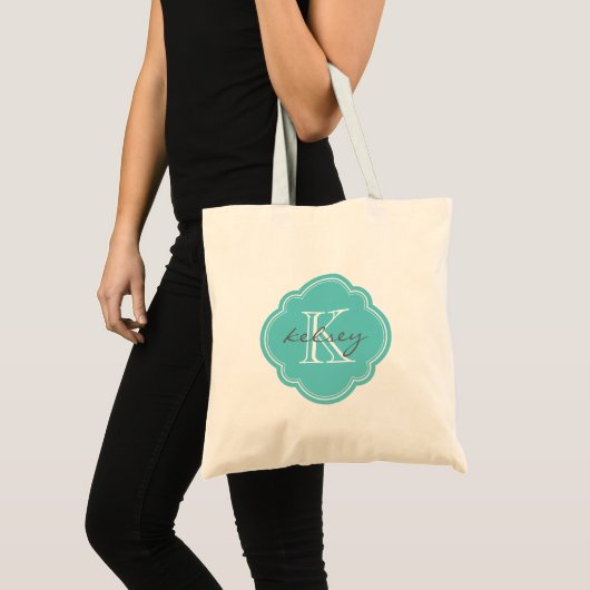Aangepast aangepast monogram Turquoise Tote Bag (Voorkant (product))