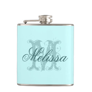 Aangepast aangepast Nam/Initiaal Monogram Turquois Heupfles