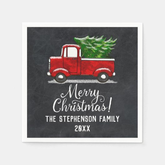 Aangepast aangepast Red Truck Tree Merry Kerstmis Servet (Voorkant)