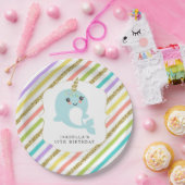 Aangepast aangepast regenbooglitter op Narwhal Papieren Bordje (Feest)