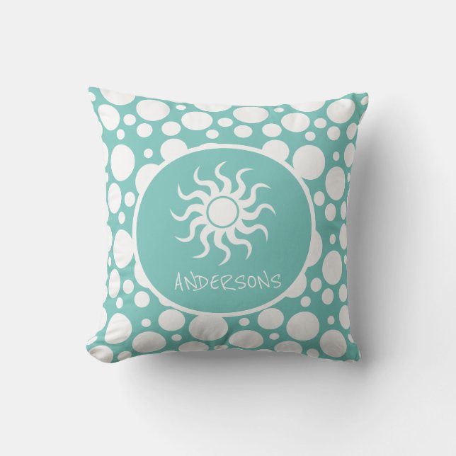 Aangepast aanloopvlakdecor met naam - Blauwgroen t Buitenkussen (Voorkant)