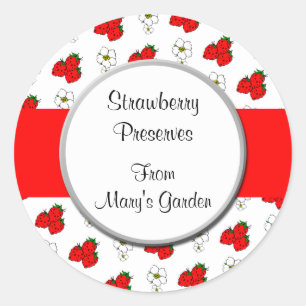 Aangepast aardbeienpatroon inmaaksticker ronde sticker