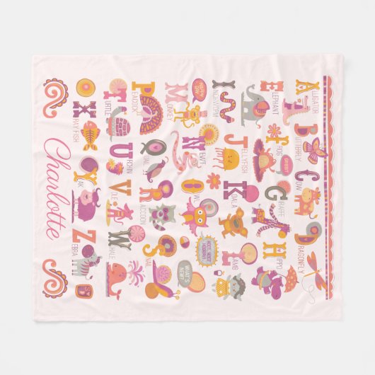 Aangepast ABC-dier Fleece Deken (Voorkant (Horizontaal))