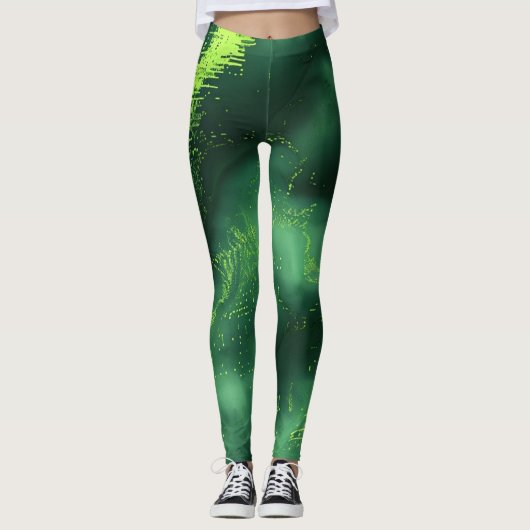 Aangepast Abstract groen mospatroon Leggings (Voorkant)