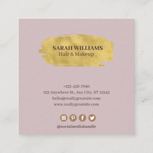 Aangepast Abstract Lila roze marmer Gold en Glitte Vierkante Visitekaartje (Achterkant)