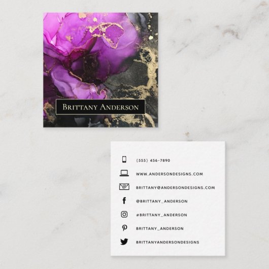 Aangepast Abstract Paars zwart goud Vierkante Visitekaartje (Voorkant / Achterkant)