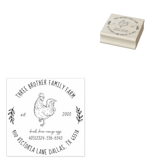 Aangepast adres Boerderij Fresh Eggs Homestead & C Rubberstempel (Gestempeld)