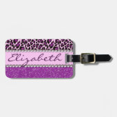 Aangepast adres Paarse leopard Glitter Bagagelabel (Voorkant horizontaal)