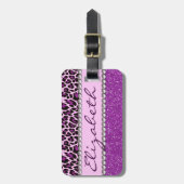 Aangepast adres Paarse leopard Glitter Bagagelabel (Voorkant verticaal)