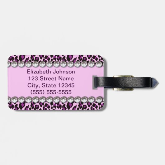 Aangepast adres Paarse leopard Glitter Bagagelabel (Achterkant horizontaal)
