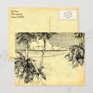 Aangepast adres Tropisch strand vintage kunst ansi Briefkaart