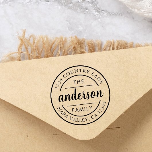 Aangepast adres voor naam van de Script-familie Rubberstempel