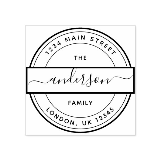 Aangepast adres voor naam van de Script-familie Rubberstempel (Afrduk)