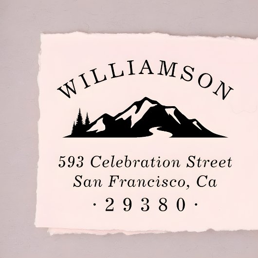 Aangepast adres voor Rustic Mountain Familienaam R Rubberstempel