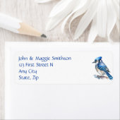 Aangepast adres waterverf Blue Jay Bird Etiket (Insitu)
