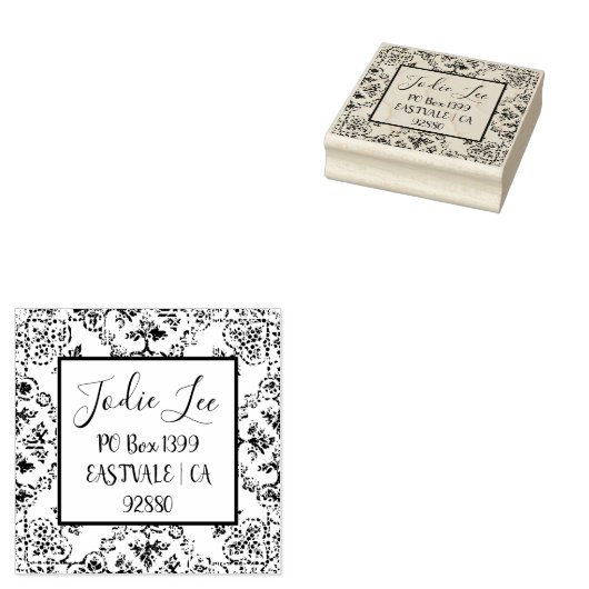 Aangepast adreslabel Damask Design Rubberstempel (Gestempeld)