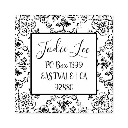Aangepast adreslabel Damask Design Rubberstempel (Afrduk)