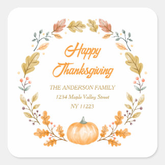 Aangepast adreslabel voor Thanksgiving met herfstp Vierkante Sticker