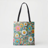 Aangepast Afbeelding Hippie Flowers Tote Bag (Voorkant)