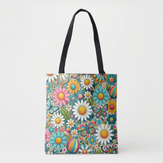 Aangepast Afbeelding Hippie Flowers Tote Bag (Voorkant)