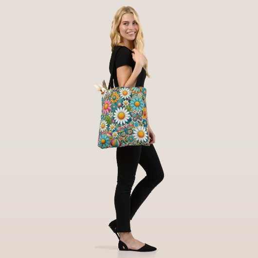 Aangepast Afbeelding Hippie Flowers Tote Bag (Op model)