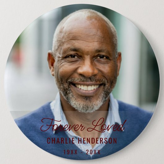 Aangepast afbeelding met tekst begrafenisgedenkkno ronde button 6,0 cm (Voorkant)