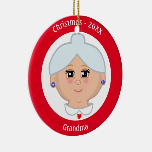 Aangepast Afbeelding voor Oma op rood en wit Keramisch Ornament (Rechts)
