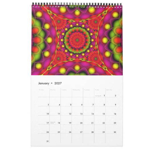 Aangepast afgedrukt kalender 2014 Mandala Psychede (Jan 2027)