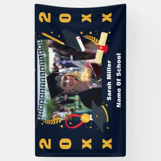 aangepast afstuderen 2023 met naam en foto spandoek (Verticaal)