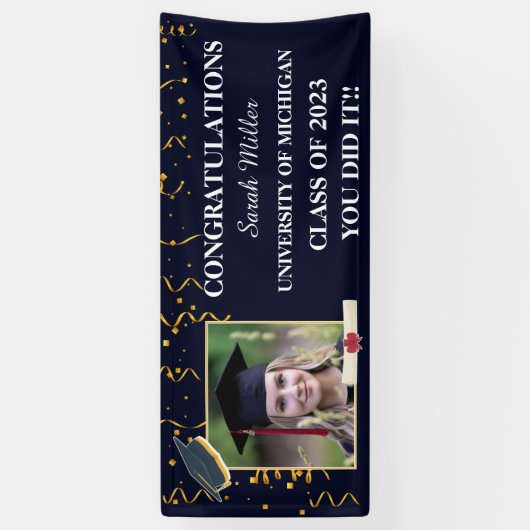 aangepast afstuderen 2025 met naam en foto spandoek (Verticaal)