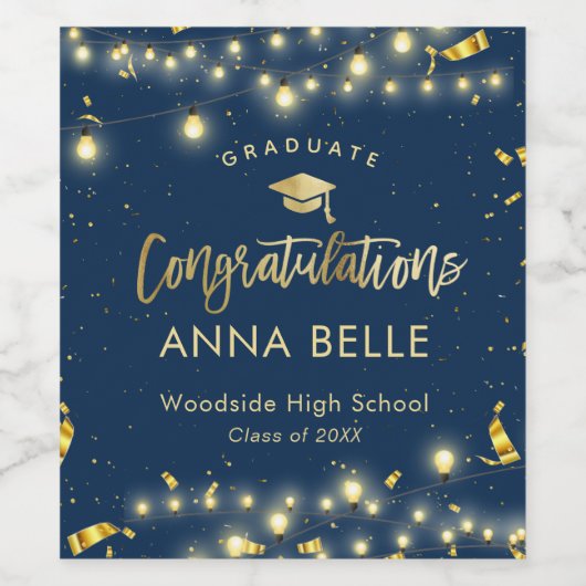 Aangepast Afstuderen - Aangepast goudblauw Wijn Etiket (Enkel label)