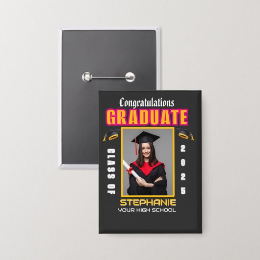 Aangepast afstuderen Afstuderen van foto's gefelic Button (Voorkant / Achterkant)