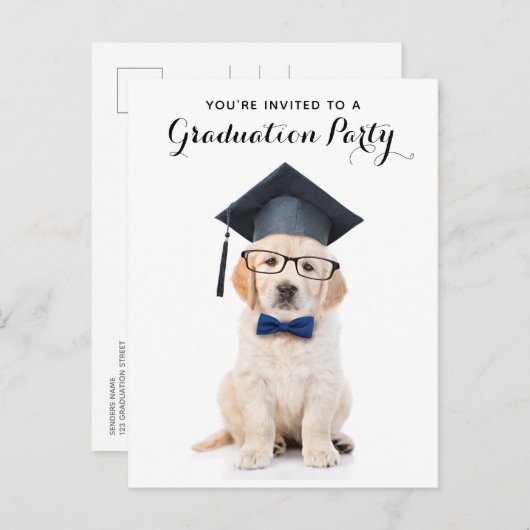 Aangepast Afstuderen Afstuderen voor Cute Puppy D Uitnodiging Briefkaart (Voorkant / Achterkant)