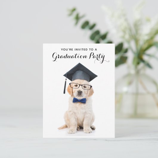  Aangepast Afstuderen Afstuderen voor Cute Puppy D Uitnodiging Briefkaart (Staand voorkant)