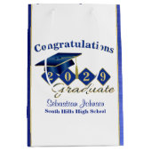 Aangepast Afstuderen blauw en goud Medium Cadeauzakje (Voorkant)