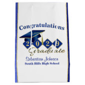 Aangepast Afstuderen blauw en goud Medium Cadeauzakje (Achterkant)