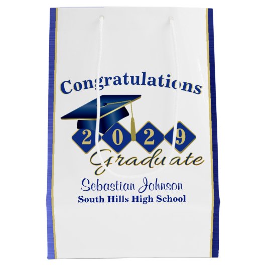 Aangepast Afstuderen blauw en goud Medium Cadeauzakje (Achterkant)