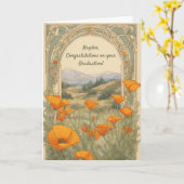 Aangepast Afstuderen Bloemen Poppy Art Nouveau Kaart (Gele Bloem)