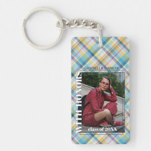 Aangepast Afstuderen foto op Gingham Pattern Sleutelhanger