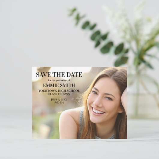 Aangepast Afstuderen Foto opslaan Datum Briefkaart (Staand voorkant)